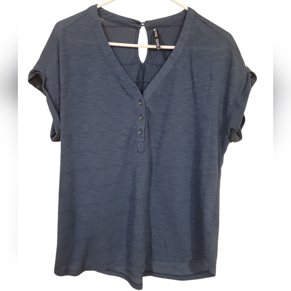 Kuhl Aryn Short Sleeve Henley Women's Large Blue V-Neck Top